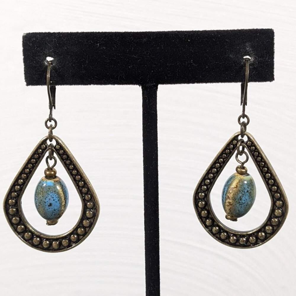Premier Designs Boho Delight Earrings Bronze Tone Leverback Ceramic‎ Dangle